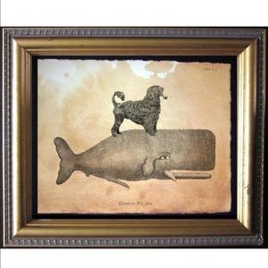 Portuguese Water Dog on Whale Art Print Tea Stain
